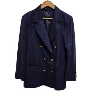 Navy Blue Blazer Womens S Wool Double Breasted Gold Button Office Preppy IT 40